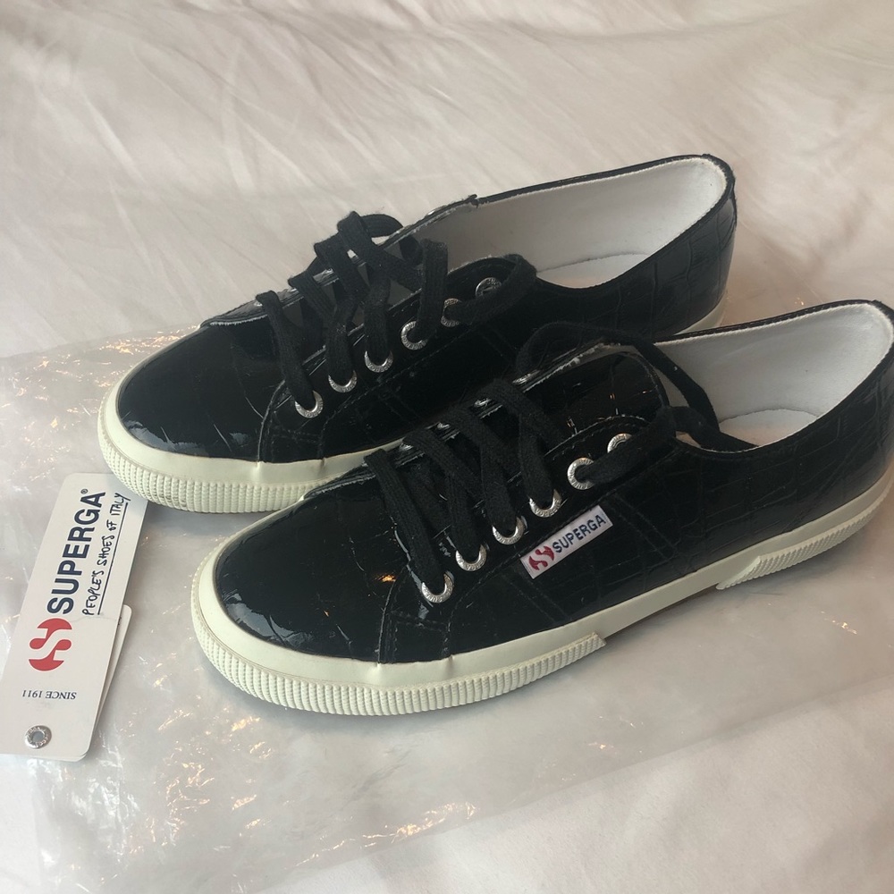 Superga 2750 Black Patent Croc women’s sneaker